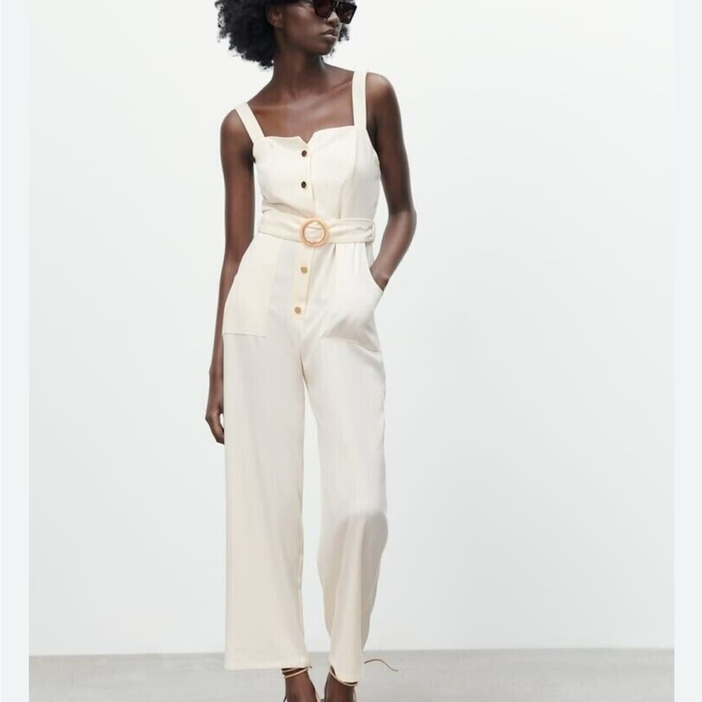 Zara Cream Belted Jumpsuit